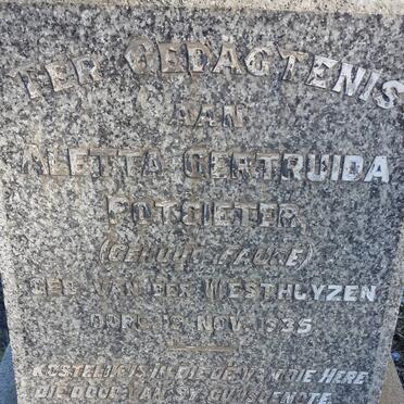 POTGIETER Aletta Gertruida voorheen FAURE nee VAN DER WESTHUYZEN -1935