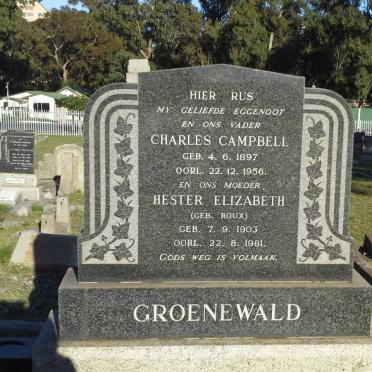 GROENEWALD Charles Campbell 1897-1956 &amp; Hester Elizabeth ROUX 1903-1981