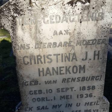HANEKOM Christina J.H. nee VAN RENSBURG 1858-1936