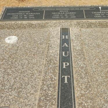HAUPT Charles Paulus 1894-1958 &amp; Dorothea Mariana 1897-1972 :: HAUPT Neville Harry 1939-2009