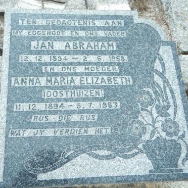HUNLUN Jan Abraham 1894-1958 &amp; Anna Maria OOSTHUIZEN 1894-1963