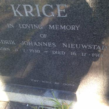 KRIGE Hendrik Johannes Nieuwstadt 1930-1961