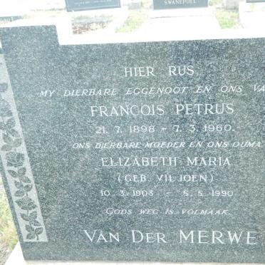 MERWE Francois Petrus, van der 1898-1960 &amp; Elizabeth Maria VILJOEN 1903-1990
