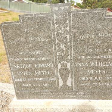 MEYER Arthur Edward Upton -1948 &amp; Anna Wilhelmina -1953
