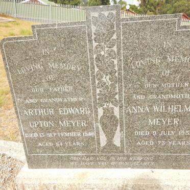 MEYER Arthur Edward Upton -1948 &amp; Anna Wilhelmina -1953