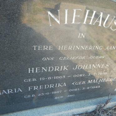 NIEHAUS Hendrik Johannes 1863-1956 &amp; Maria Fredrika MALHERBE 1867-1945