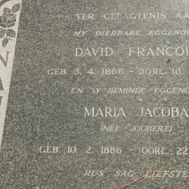 NAUDE David Francois 1866-1960 &amp; Maria Jacoba JOUBERT 1886-1968
