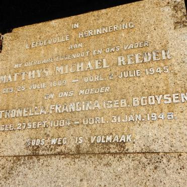 REEDER Matthys Michael 1880-1945 &amp; Petronella Francina BOOYSEN 1884-1948