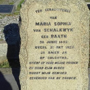 SCHALKWYK Maria Sophia, van nee RAATH 1852-1928