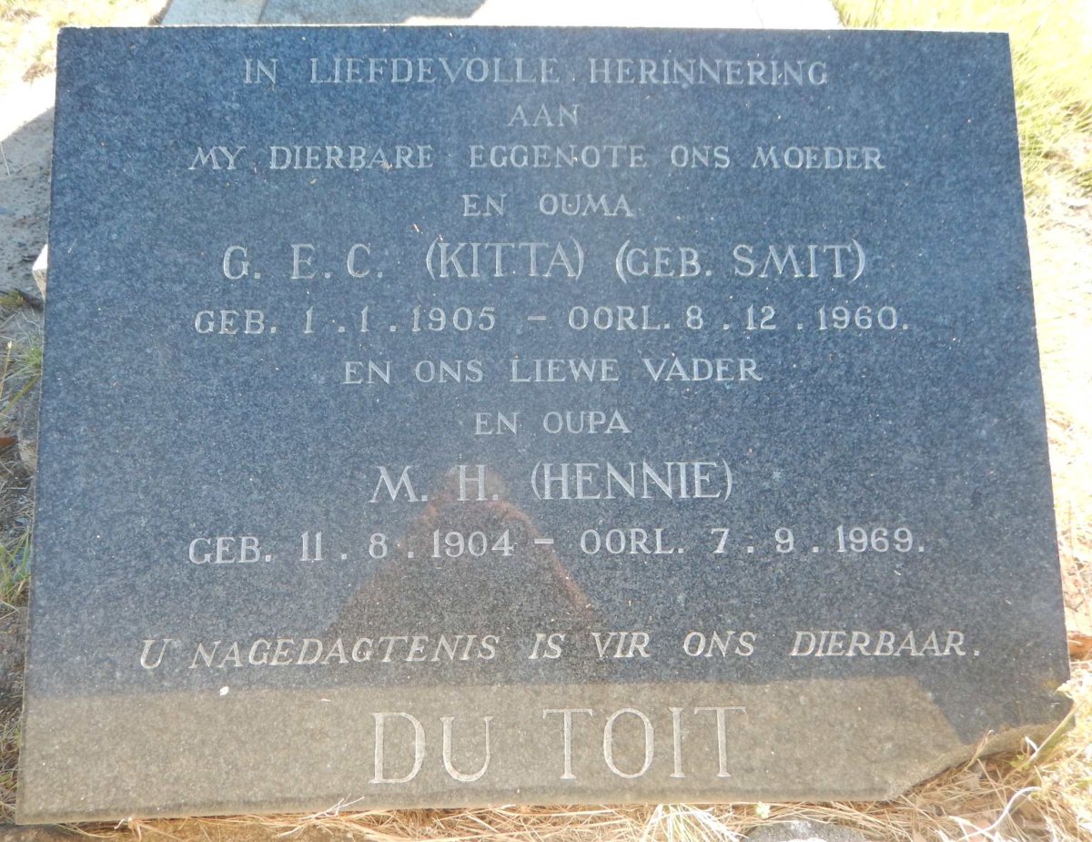 TOIT M.H., du 1904-1969 &amp; G.E.C. SMIT 1905-1960