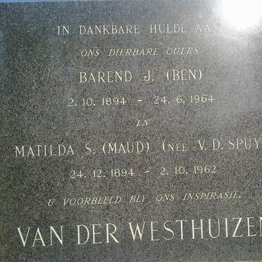 WESTHUIZEN Barend J., van der 1894-1964 &amp; Matilda S. V.D. SPUY 1894-1962