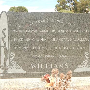 WILLIAMS Frederick John 1909-1971 &amp; Jeanetta Magdalena 1912-1971