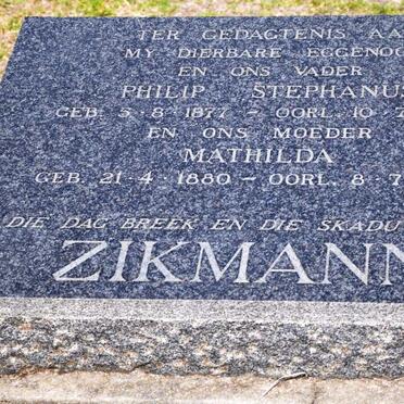 ZIKMANN Philip Stephanus 1877-1964 &amp; Mathilda 1880-1970