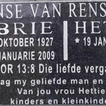 RENSBURG Abrie, Janse van 1927-2009 &amp; Hettie 1930-