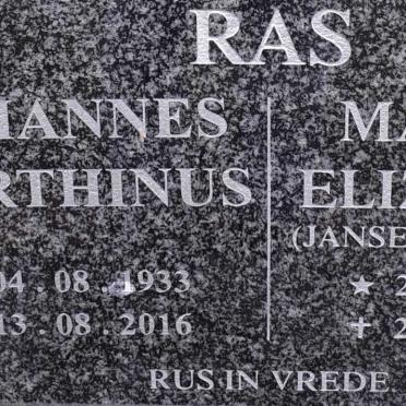 RAS Johannes Marthinus 1933-2016 &amp; Martha Elizabeth JANSE V. RENSBURG 1935-2010