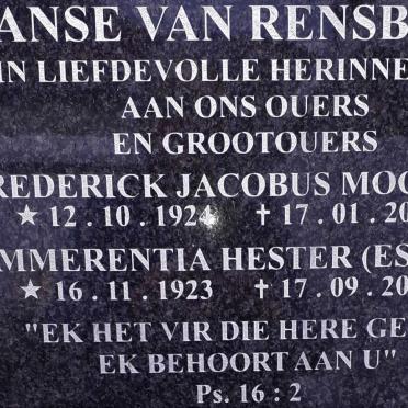 RENSBURG Frederick Jacobus Moolman, Janse van 1924-2003 &amp; Emmerentia Hester 1923-2015