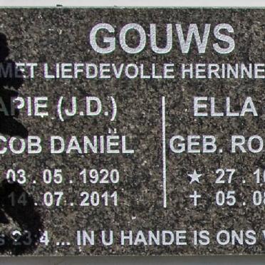 GOUWS Jacob Daniël 1920-2011 &amp; Ella J. ROSSOUW 1927-2010