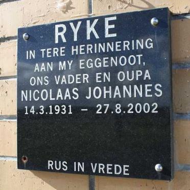 RYKE Nicolaas Johannes 1931-2002