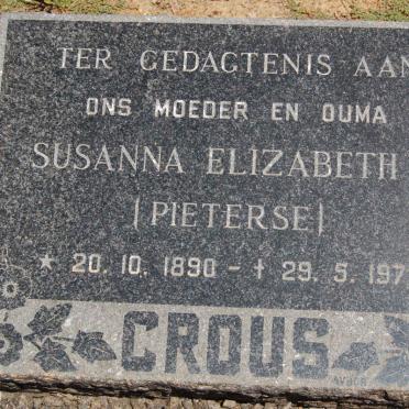 CROUS Susanna Elizabeth E. nee PIETERSE 1890-1973