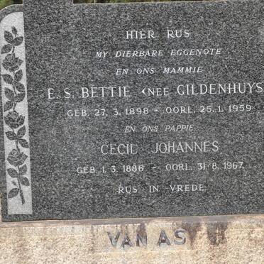 AS Cecil Johannes, van 1886-1967 &amp; E.S GILDENHUYS 1898-1959
