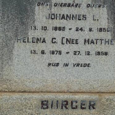 BURGER Johannes L. 1865-1956 &amp; Helena C. MATTHEE 1875-1958