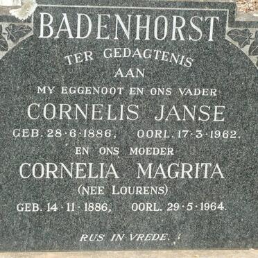 BADENHORST Cornelis Janse 1886-1962 &amp; Cornelia Magrita LOURENS 1886-1964