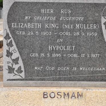 BOSMAN Hypoliet 1895-1977 &amp; Elizabeth King MULLER 1903-1959