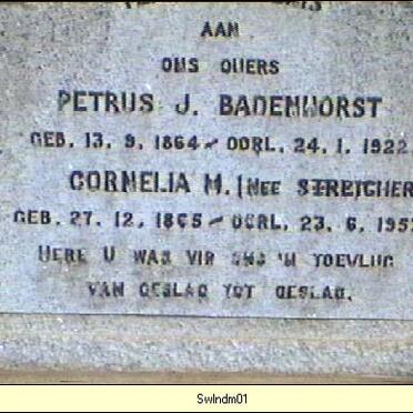BADENHORST Petrus J. 1864-1922 &amp; Cornelia M. STREICHER 1865-1963