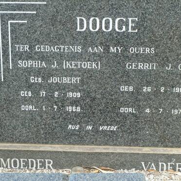 DOOGE Gerrit J.O. 1903-1978 &amp; Sophia J. JOUBERT 1909-1968
