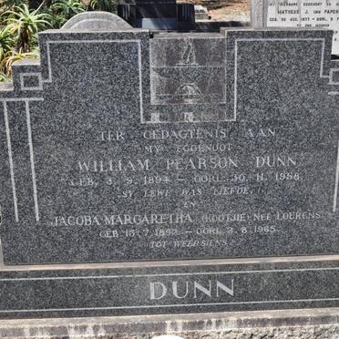 DUNN William Pearson 1894-1958 &amp; Jacoba Margaretha LOURENS 1892-1965