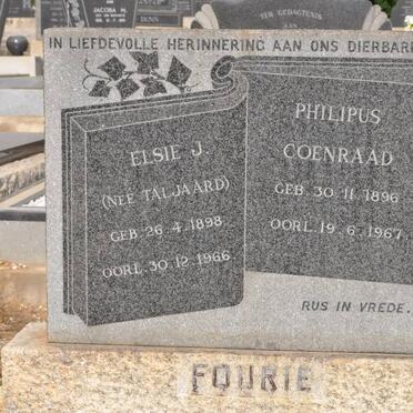 FOURIE Philipus Coenraad 1896-1967 &amp; Elsie J. TALJAARD 1898-1966