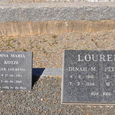 LOURENS Petrus A. 1907-1971 &amp; Dinah M. 1910-1956 :: KOTZE Dinah Maria nee LOURENS 1951-2005