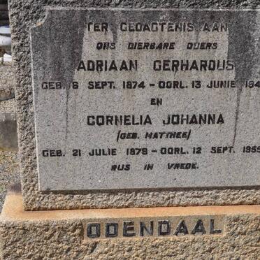 ODENDAAL Adriaan Gerhardus 1874-1943 &amp; Cornelia Johanna MATTHEE 1879-1955