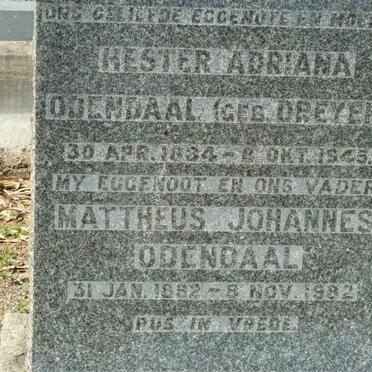 ODENDAAL Mattheus Johannes 1892-1982 &amp; Hester Adriana DREYER 1884-1945