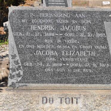 TOIT Hendrik Jacobus, du 1886-1952 &amp; Jacoba Elizabeth VERMEULEN 1889-1973
