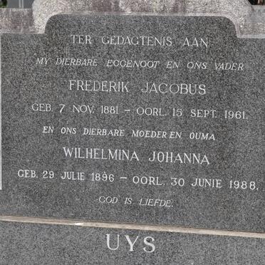 UYS Frederik Jacobus 1881-1961 &amp; Wilhelmina Johanna 1896-1988