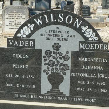 WILSON Gideon Petrus 1887-1948 &amp; Margaretha Johanna Petronella CROUS 1890-1982