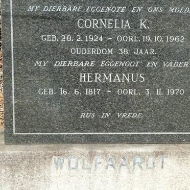 WOLFAARDT Hermanus 1917-1970 &amp; Cornelia K. 1924-1962