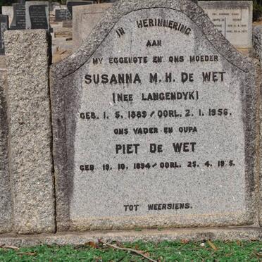 WET Piet, de 1894-19?5 &amp; Susanna M.H. LANGENDYK 1889-1956