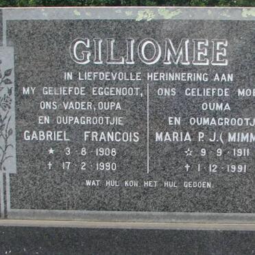 GILIOMEE Gabriel Francois 1908-1990 &amp; Maria P.J. 1911-1991