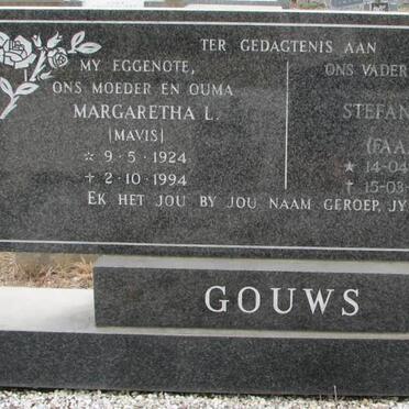 GOUWS Stefanus J. 1921-1998 &amp; Margaretha L. 1924-1994