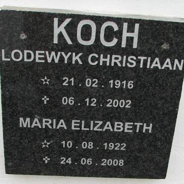 KOCH Lodewyk Christiaan 1916-2002 &amp; Maria Elizabeth 1922-2008