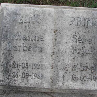 PRINS Sarel Frick 1927-1999 &amp; Johanna Barbara 1928-1989