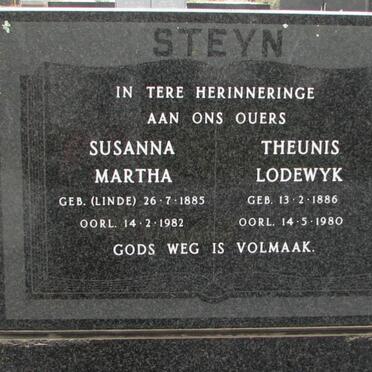 STEYN Theunis Lodewyk 1886-1980 &amp; Susanna Martha LINDE 1885-1982