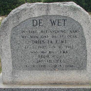 WET A.F.W., de 1907-1982 &amp; Nelie DE VILLIERS 1911-1992