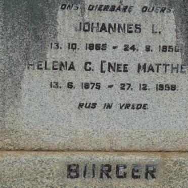 BURGER Johannes L. 1865-1956 &amp; Helena C. MATTHEE 1875-1958