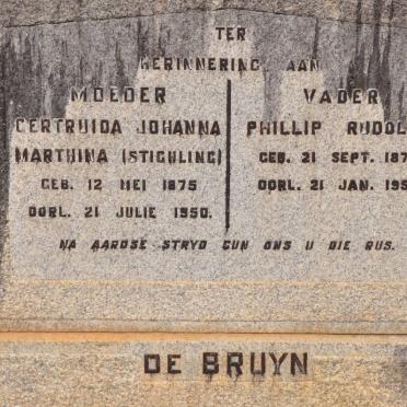 BRUYN Phillip Rudolph, de 1876-1956 &amp; Gertruida Johanna Marthina STIGHLING 1875-1950