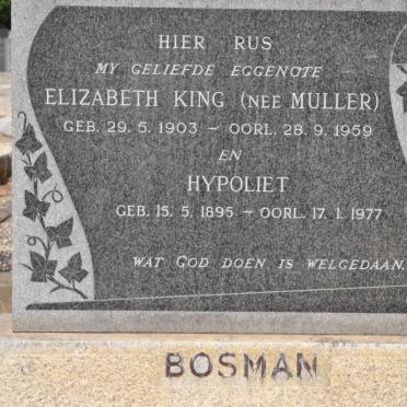 BOSMAN Hypoliet 1895-1977 &amp; Elizabeth King MULLER 1903-1959