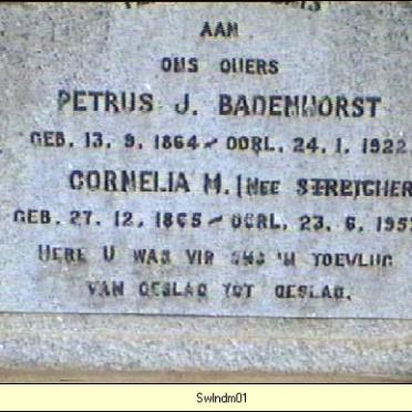 BADENHORST Petrus J. 1864-1922 &amp; Cornelia M. STREICHER 1865-1963