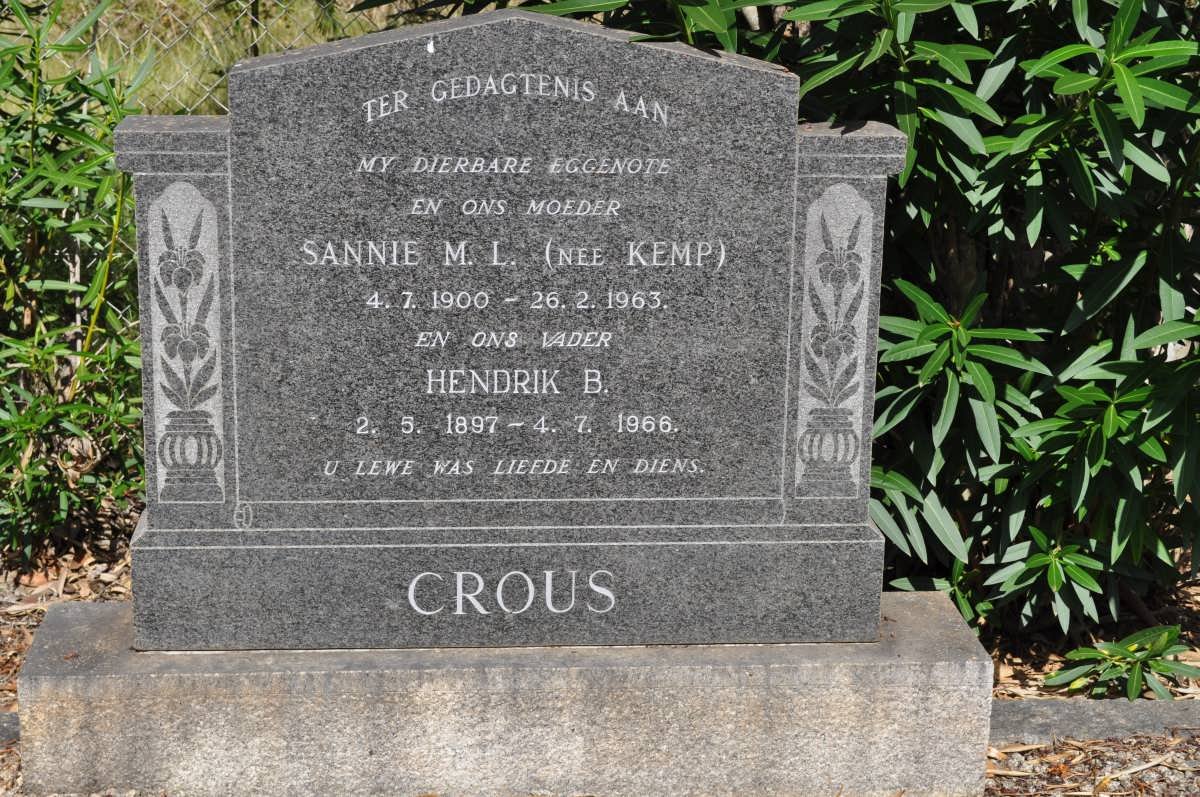 CROUS Hendrik B. 1897-1966 &amp; Sannie M.L. KEMP 1900-1963